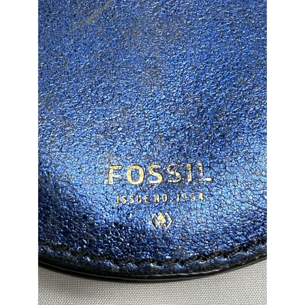Fossil Penguin Leather Zip Up Coin Purse Wallet Blue Glitter Accessory Unique